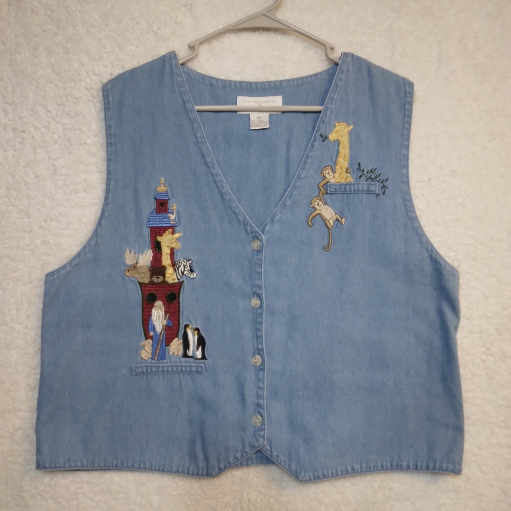Christopher & Banks Noah's Ark Women's Denim Vest- XL